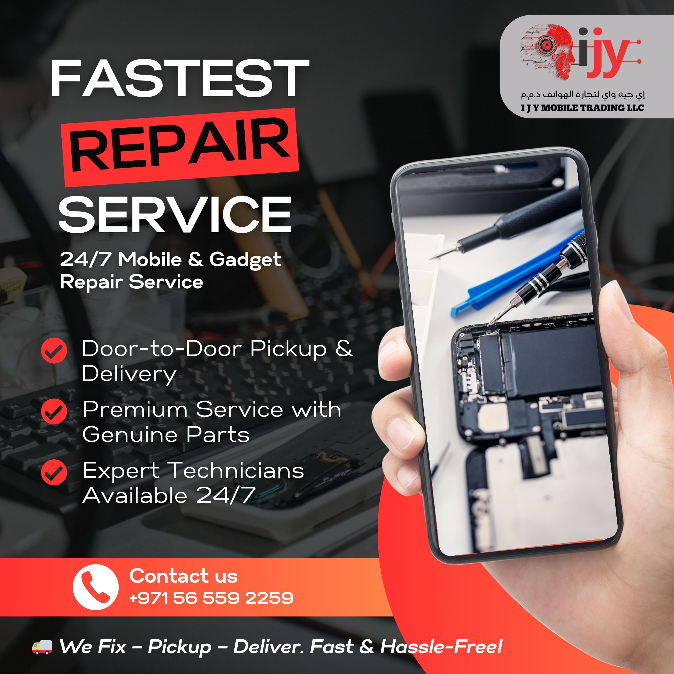 Mobile phone repair service showcase - IJY MOBILE TRADING LLC Dubai